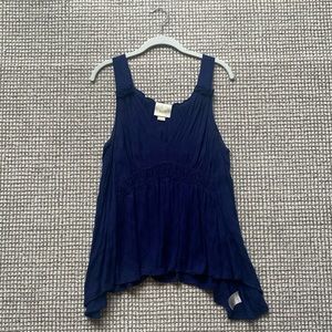 Navy Textured Tank with Ruffles